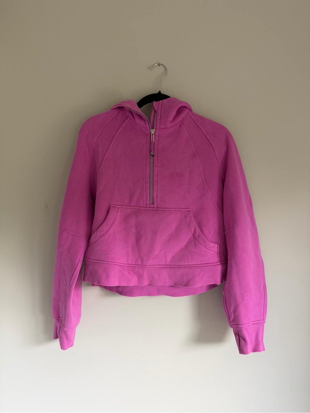 Lululemon Athletica Magenta Half-Zip Cropped Hooded Pullover